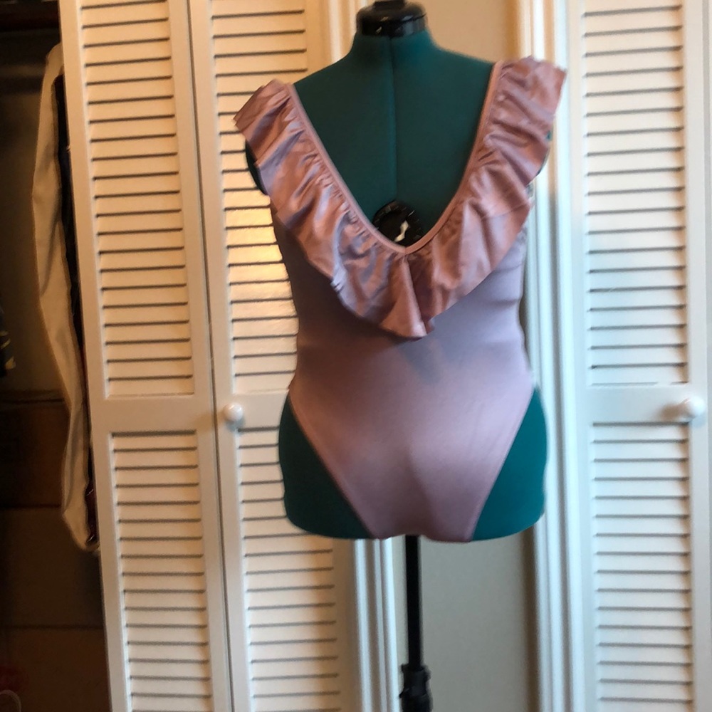 Lavender ruffle top pink swim suit NWT